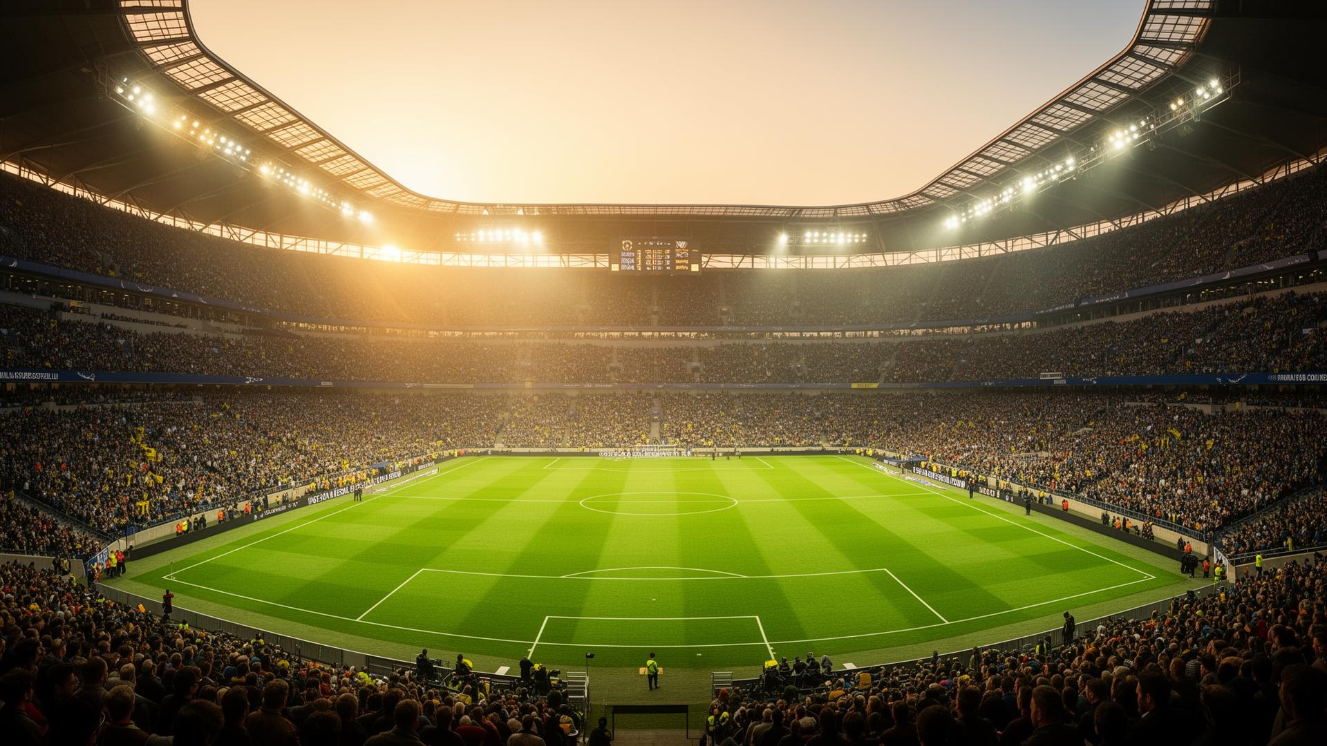 Estádio de futebol ao pôr do sol